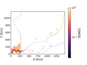 Concentrated offshore area of floating large plastic debris within Tsushima Strait