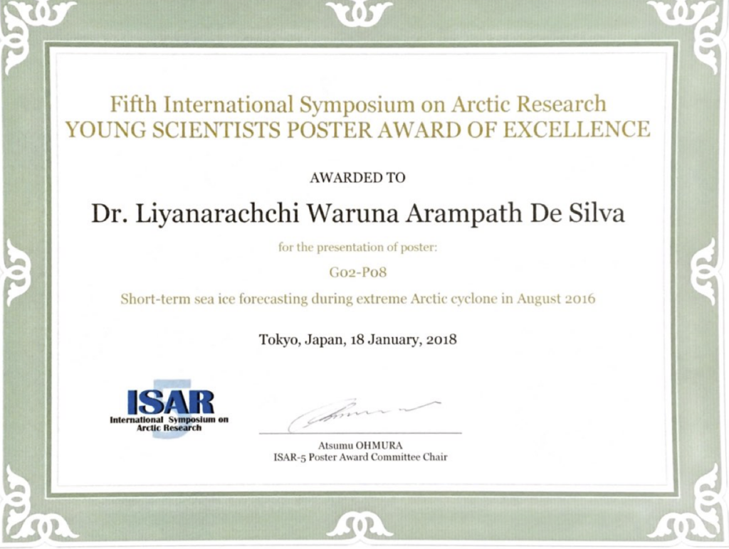 Young Scientists Poster Award of Excellence at the 5th International Symposium on Arctic Research (ISAR-5)