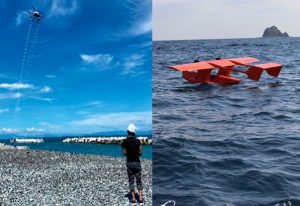 UAV海洋観測の実験の様子